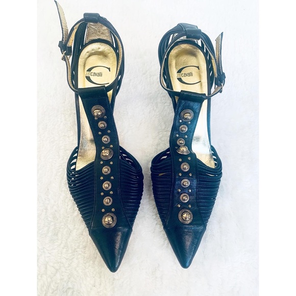 COPY - ROBERTO CAVALLI Gold and leather heels - Picture 3 of 4